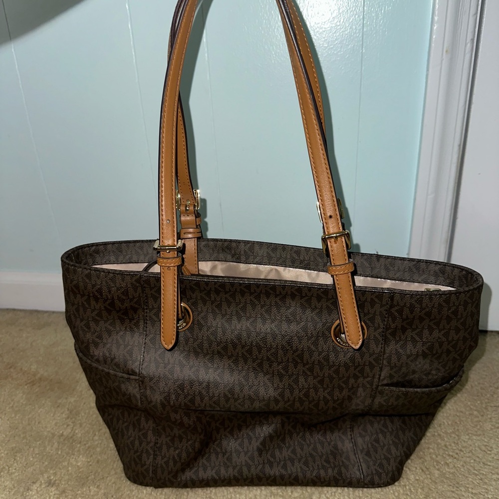 Michael Kors Dark Brown Tote with Tan Straps